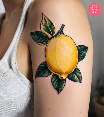 Aesthetic lemon tattoo on the upper arm
