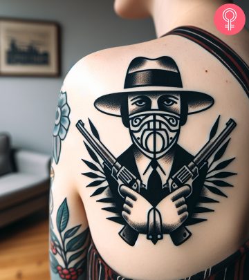 Al Capone tattoo on the back of the shoulder