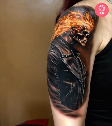 A Ghost Rider tattoo on the arm
