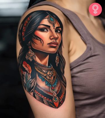 An Indian tattoo on a woman’s upper arm