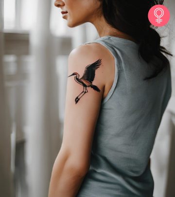 Crane tattoo design on the arm of a woman