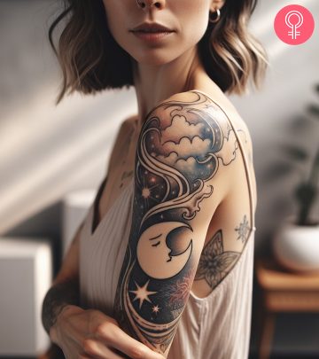 Dream tattoo design on the arm of a woman