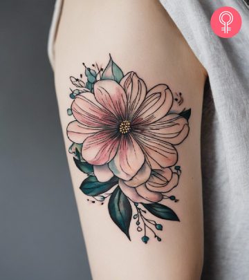 Feminine flower tattoo on the upper arm