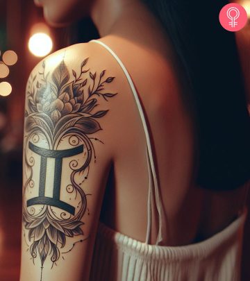 Gemini tattoo design on the arm of a woman