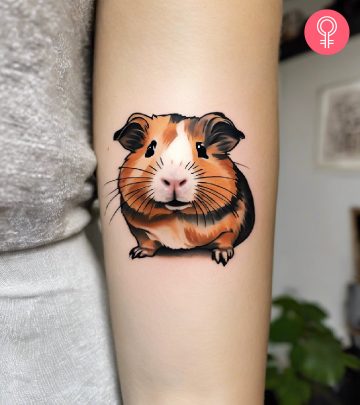 Guinea pig tattoo on the arm of a woman