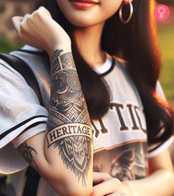 Heritage tattoo on the forearm of a woman