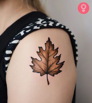Oak leaf tattoo on the shoulder
