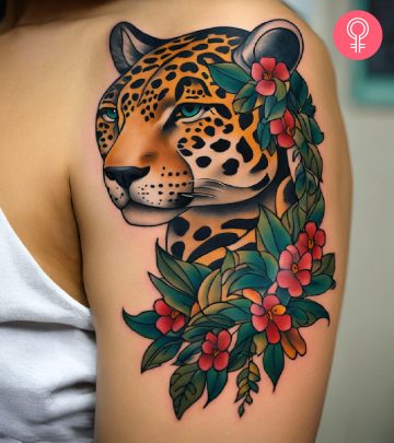 Jaguar tattoo on a woman’s arm