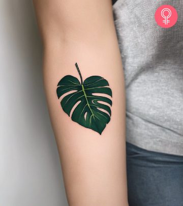 Monstera tattoo on a woman’s forearm