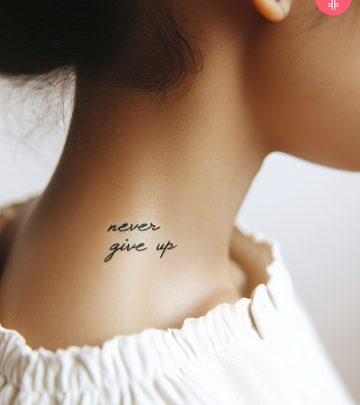 Never Give Up tattoo on the neck