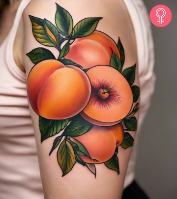 Peach fruits tattoo on the arm