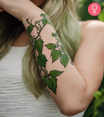 Poison ivy tattoo design on the arm of a woman