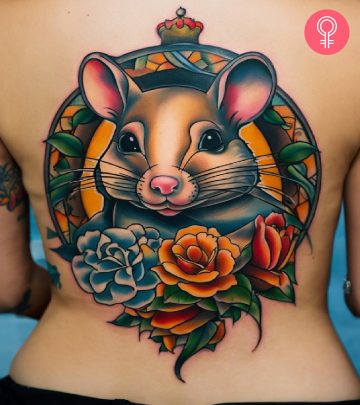 Rat tattoo on the upper back