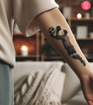 Soccer goalie tattoo on the forearm
