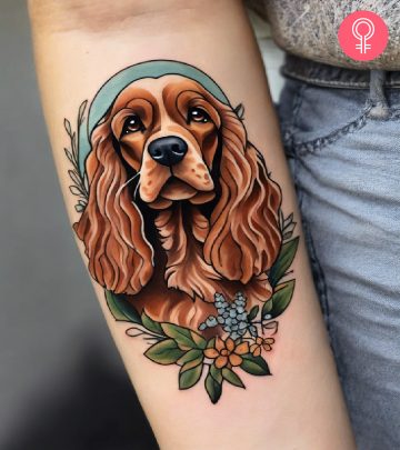 Spaniel tattoo on a woman’s arm