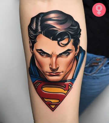 Superman tattoo on a woman’s forearm