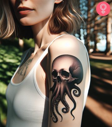 A woman with a octopus skull tattoo