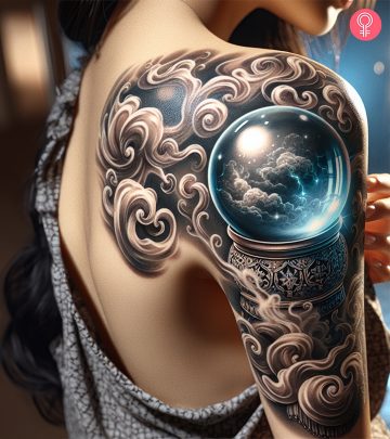 A woman flaunting a crystal ball on her arm