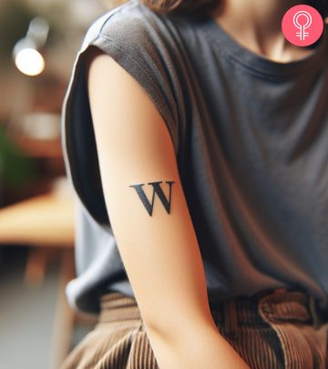 W tattoo design on the arm of a woman