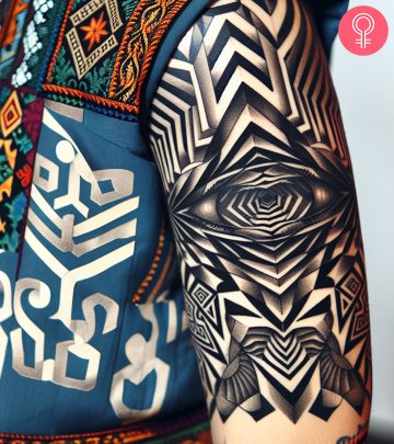 Woman with an optical illusion tattoo on the arm