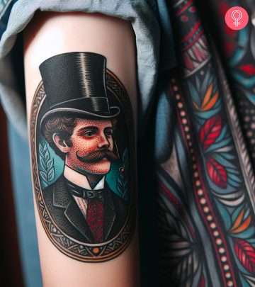 Woman with gentleman tattoo on her arm