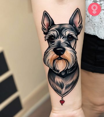 Woman with schnauzer tattoo on her arm