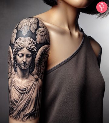 Woman with stone tattoo on her arm1