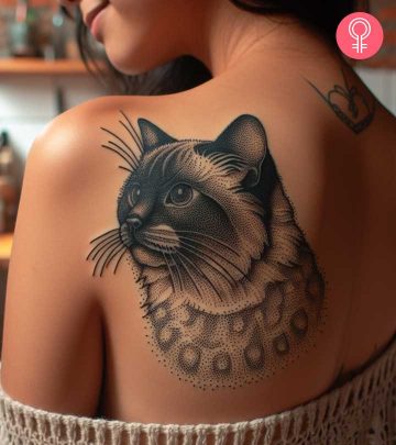 A woman with a Siamese cat tattoo