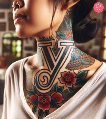 A woman with a y tattoo