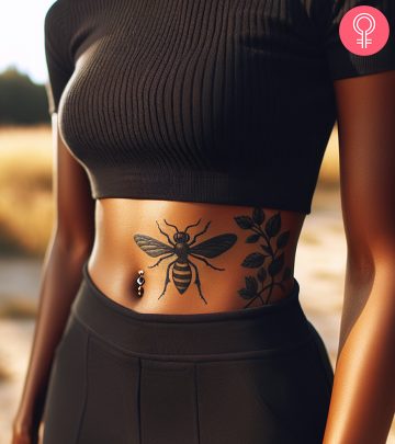 A woman with a Hornet tattoo on her waist