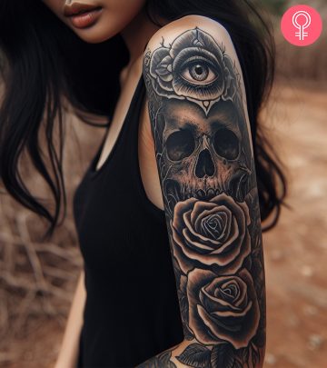 A woman with a scary skull tattoo