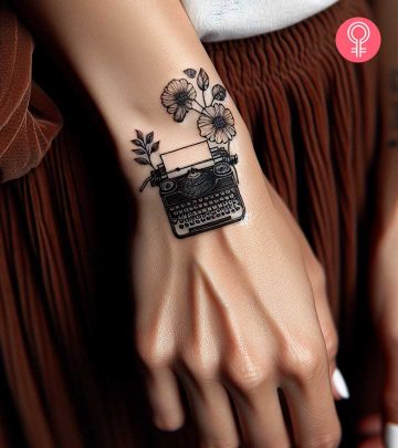 A woman with a typewriter tattoo