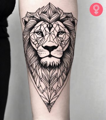 Geometric lion tattoo on the forearm