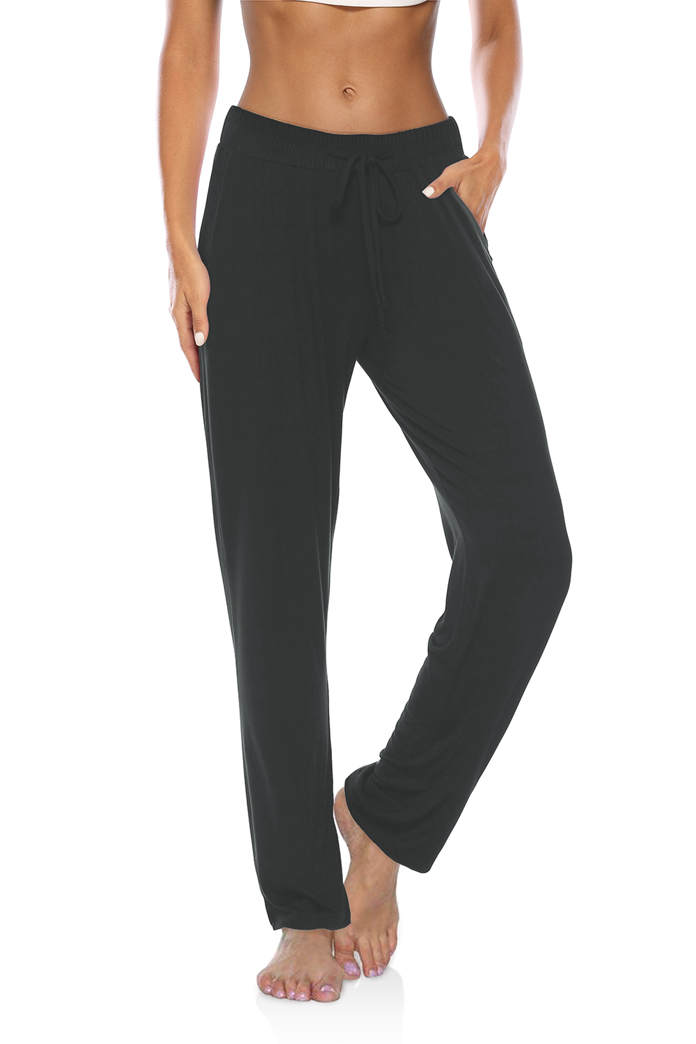 BALEAF Yoga Pants for Women Capris High Waist Leggings with Pockets Wide  Leg Exercise Workout Crop Straight Open Bottom, Black, X-Large