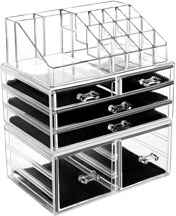 HBlife Clear Acrylic Makeup Organizer, 2 Pieces Vanity Makeup Case with 4 Storage  Drawers, 2 Tier Bedroom Cosmetic Display Case, Skincare Bathroom Counter  Organizer 