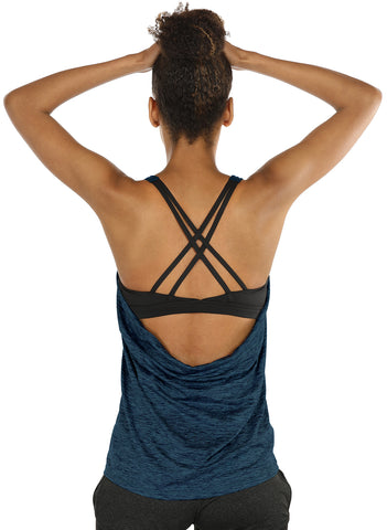 ATTRACO Black Workout Tops for Women Built in Bra Tank Tops Racer