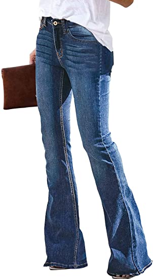 WAX / Jack David JEANS Womens Juniors 70s Trendy Slim Fit Flared Bell  Bottom Denim Jean Pants
