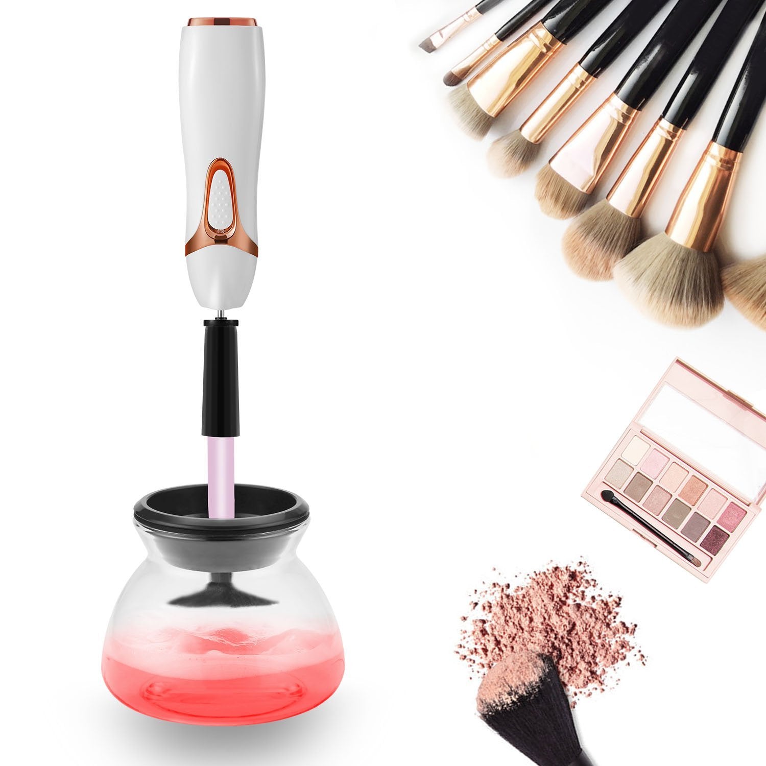 Mevolic Makeup Brush Cleaner and Dryer Machine, Completely Clean in Seconds  and Dry in 360 Rotation with 8 Rubber Holders, Suit for All size Makeup