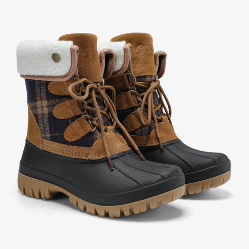  STQ Womens Insulated Winter Snow Boots Waterpoof Duck Boots  Navy/Tan 6 M US