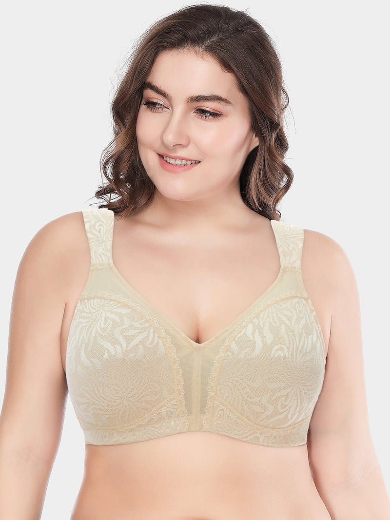 Sksloeg Plus Size Bras for Women No Underwire Full Coverage Underwire Bras  Plus Size,lifting Deep Cup Bra for Heavy Breast,Beige XXXXXL 