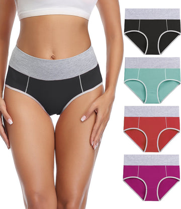 K-CHEONY Women's Underwear, High Waist Cotton Breathable Full Coverage  Panties Brief Multipack Regular and Plus Size (Dark Assorted, 5 Pack